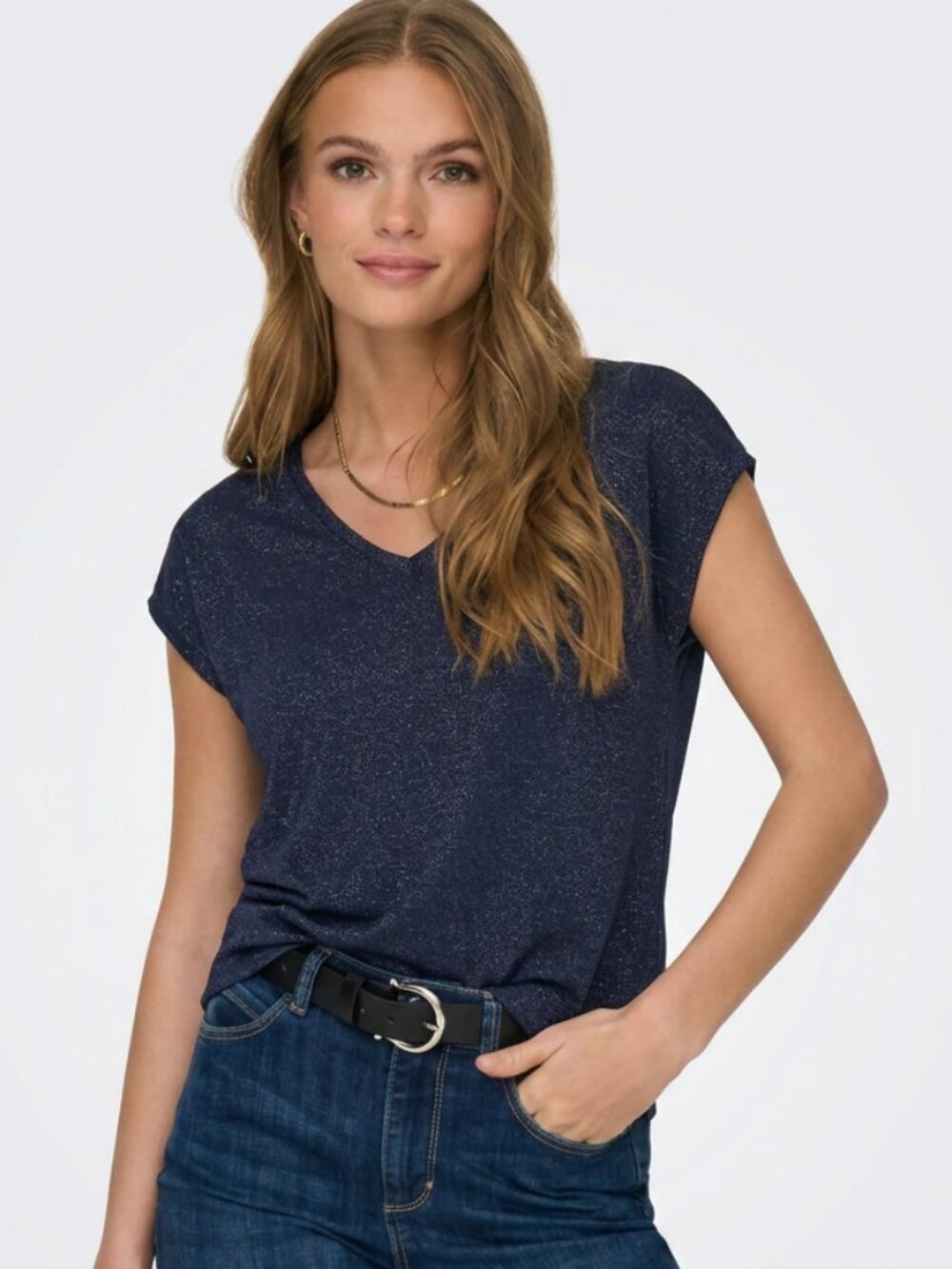 NWT Only ONLSilvery Lurex Top Navy Blue or "Night Sky" Style #15136069 Size S - Picture 2 of 9
